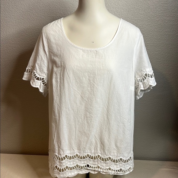 Lane Bryant White Eyelet Hem Blouse | Size 14/16 | 100% Cotton - Picture 1 of 7